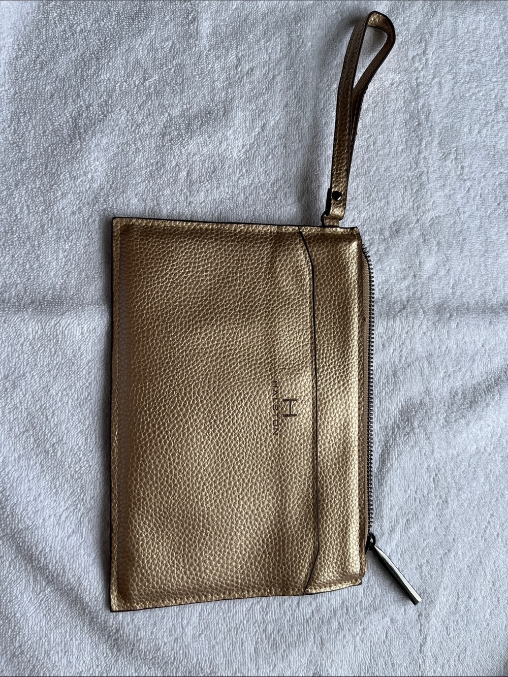 Halston Gold Leather Wristlet Glam Disco